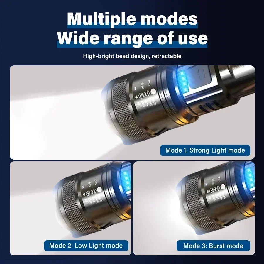 슈퍼 밝은 LED 손전등 USB 충전식 토치 텔레스코픽 - Outdoor Camping Lights 리뷰 및 가격