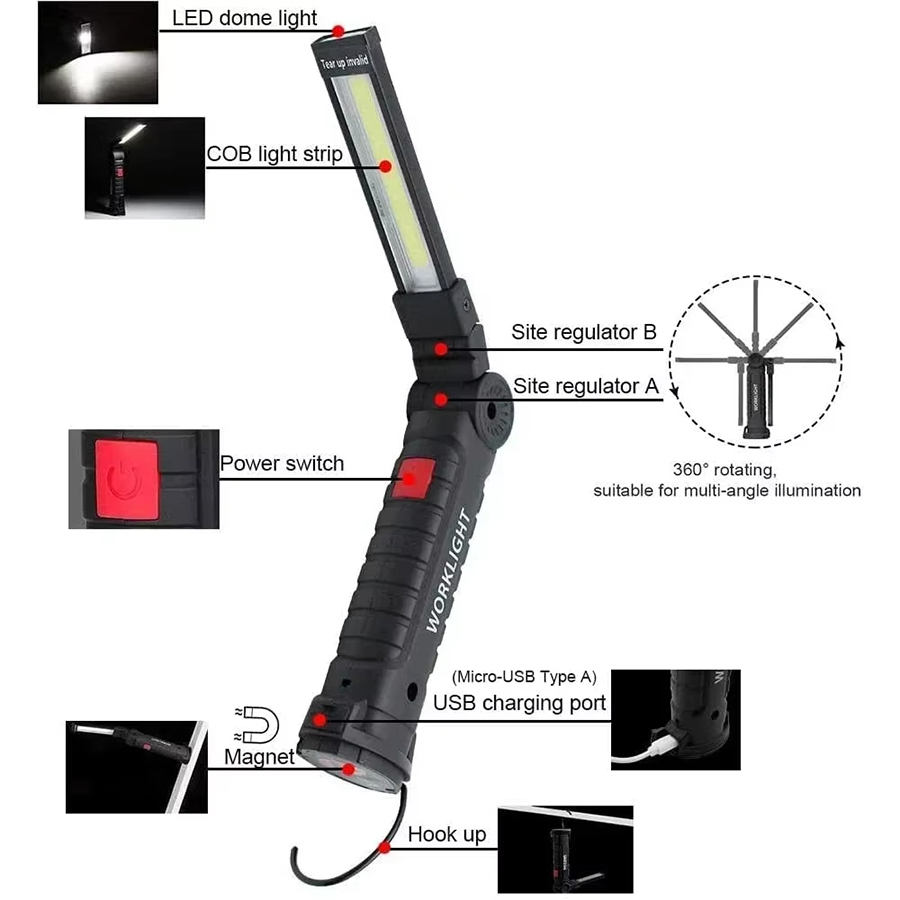 마그네틱 후크가있는 휴대용 LED 손전등 야외 수리 작 - Outdoor Camping Lights 리뷰 및 가격