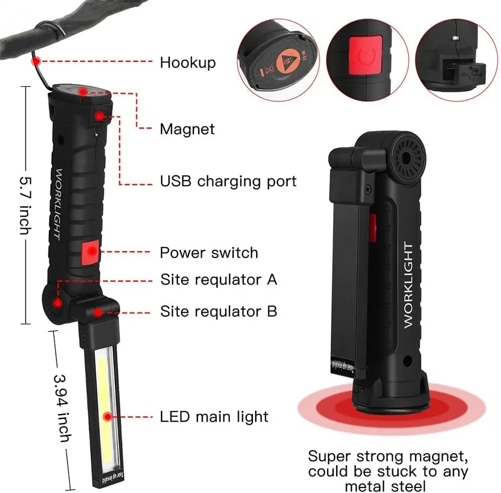 휴대용 COB LED 손전등 USB 충전식 작업 조명  - Outdoor Camping Lights 리뷰 및 가격