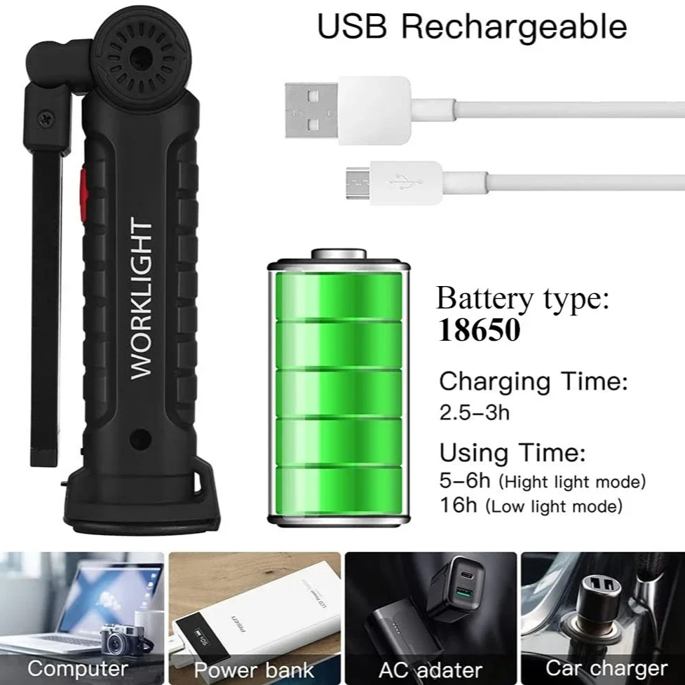 휴대용 COB LED 손전등 USB 충전식 작업 조명  - Outdoor Camping Lights 리뷰 및 가격